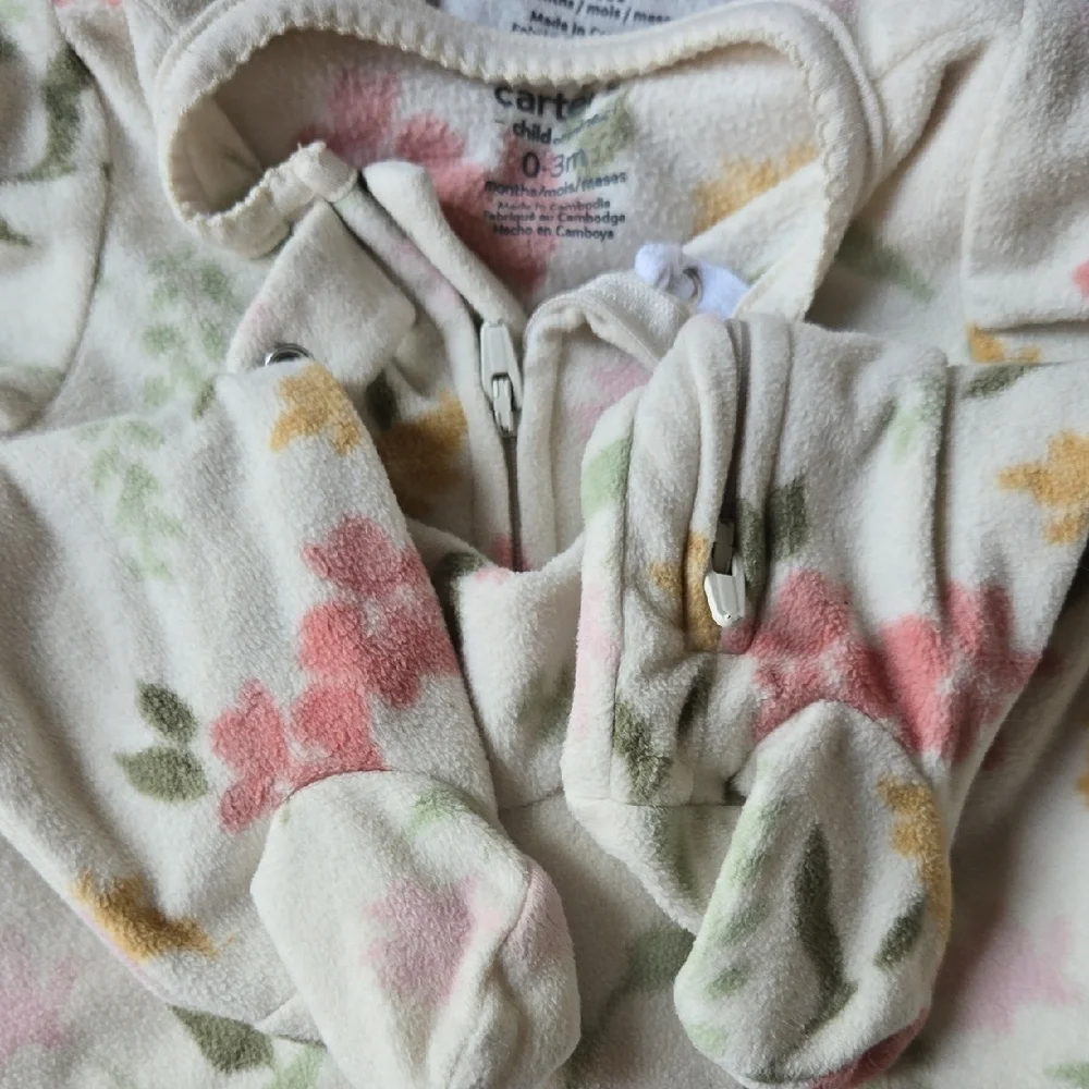 Set of 4 - 0-3mo Carter's Baby Girl Zippered Fleece Footed Pajamas